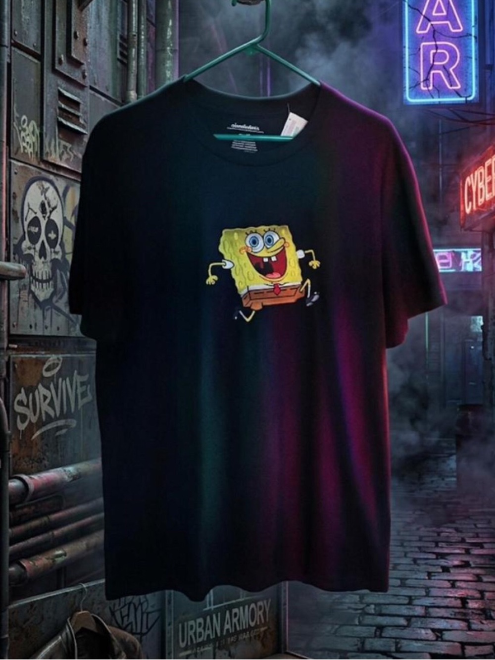 Nickelodeon Black T‑Shirt with Yellow SpongeBob Graphic